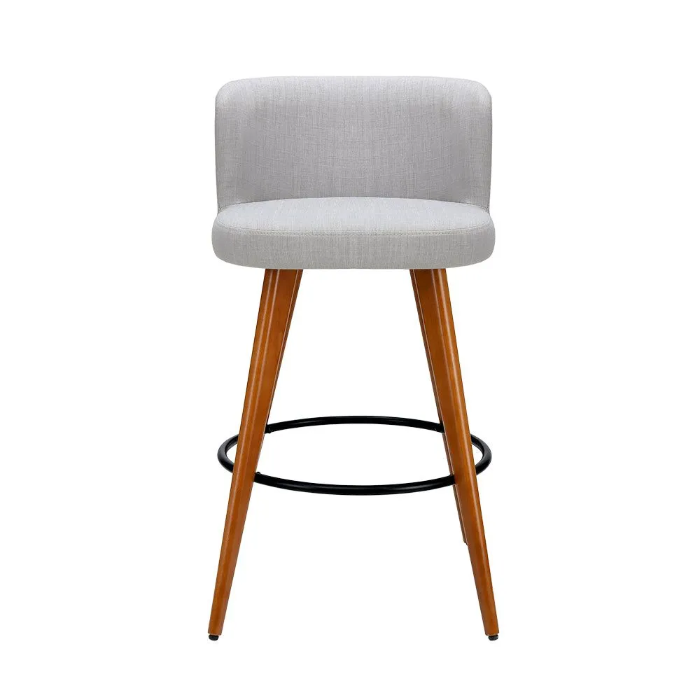 Four Bar Stools Linen Padded Wooden Grey