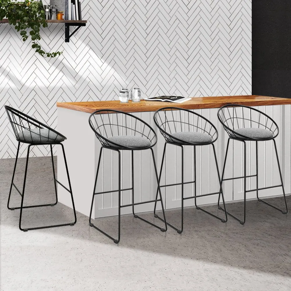 Four Bar Stools Padded Seat Metal