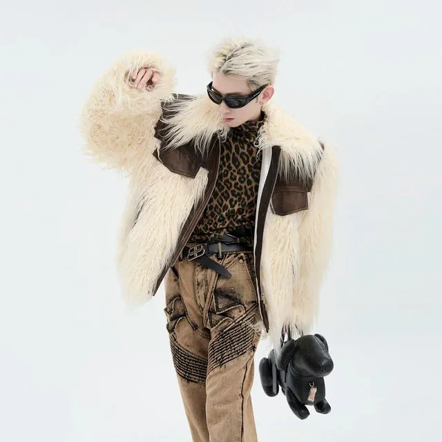 Fur PU Leather Thickened Warm Jacket