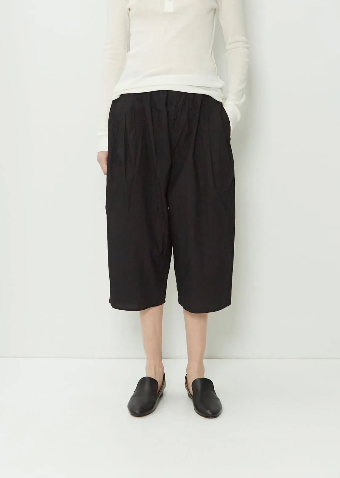 Gathered Cotton Culottes — Black