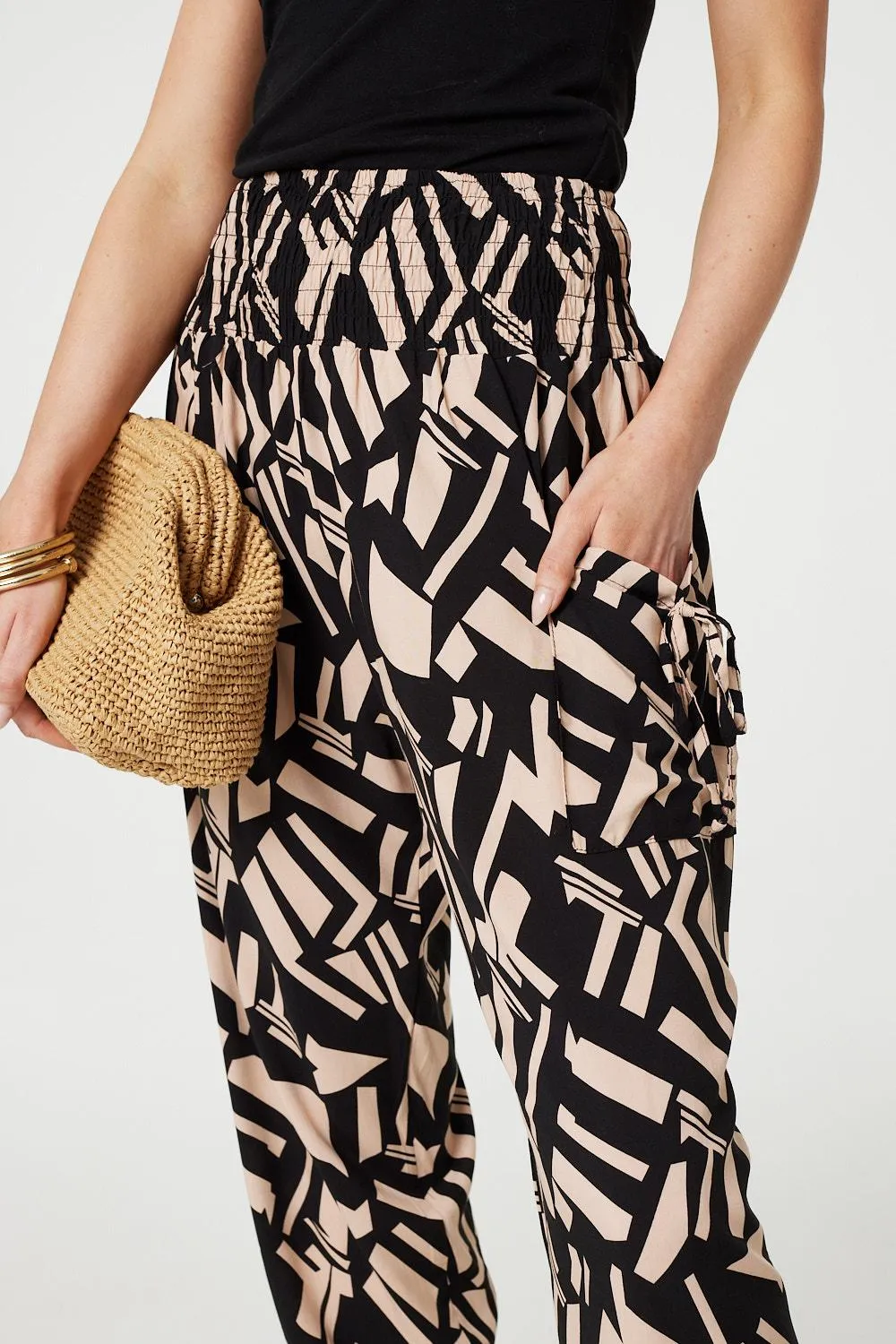 Geo Print High Waist Harem Pants