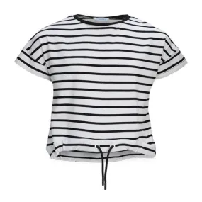 GIRLS WHITE AND BLACK STRIPE SHORT SLEEVE T-SHIRT