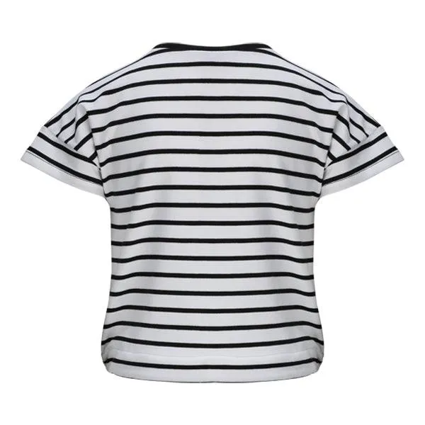 GIRLS WHITE AND BLACK STRIPE SHORT SLEEVE T-SHIRT