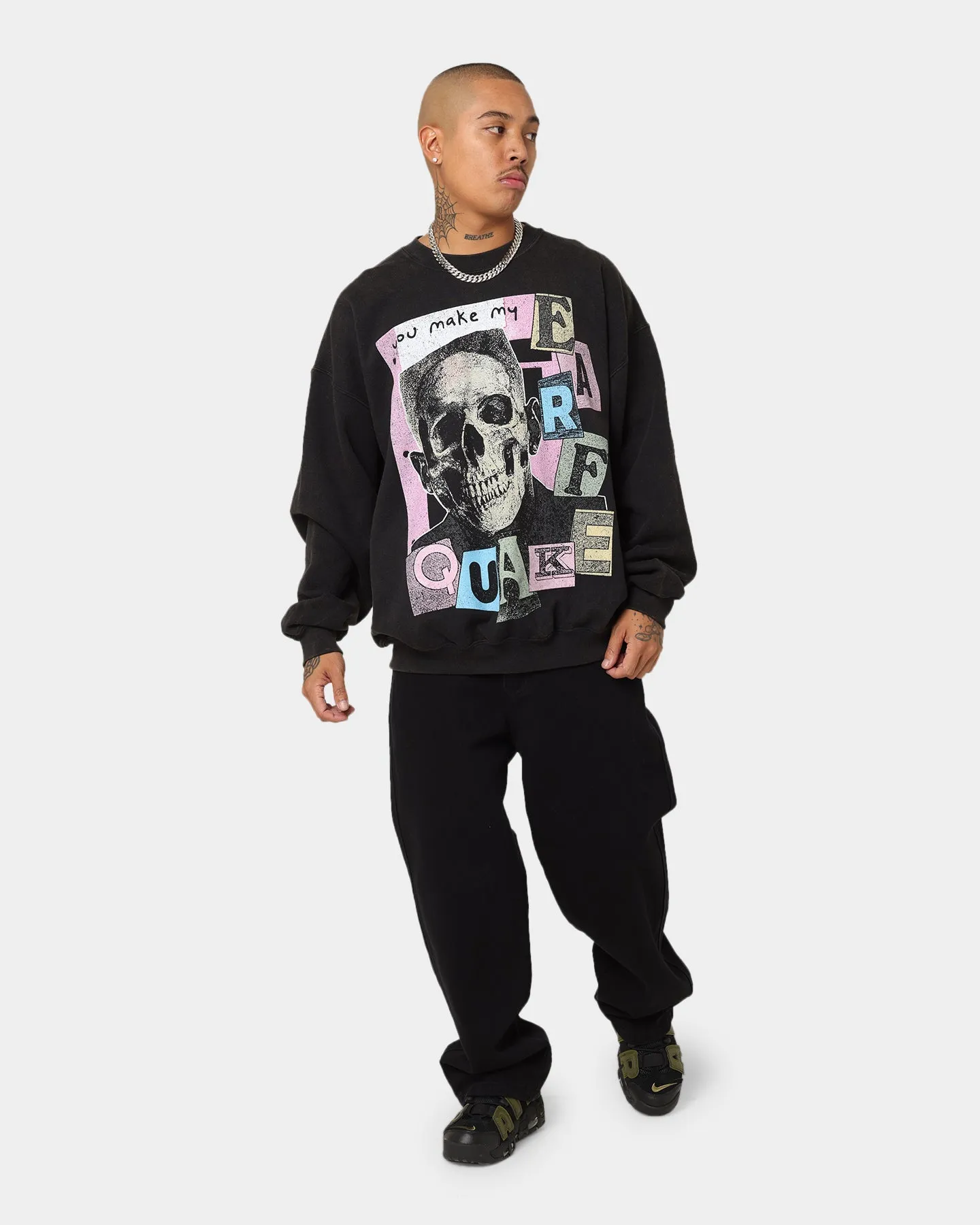 Goat Crew Earfquake Skull Vintage Crewneck Black Wash