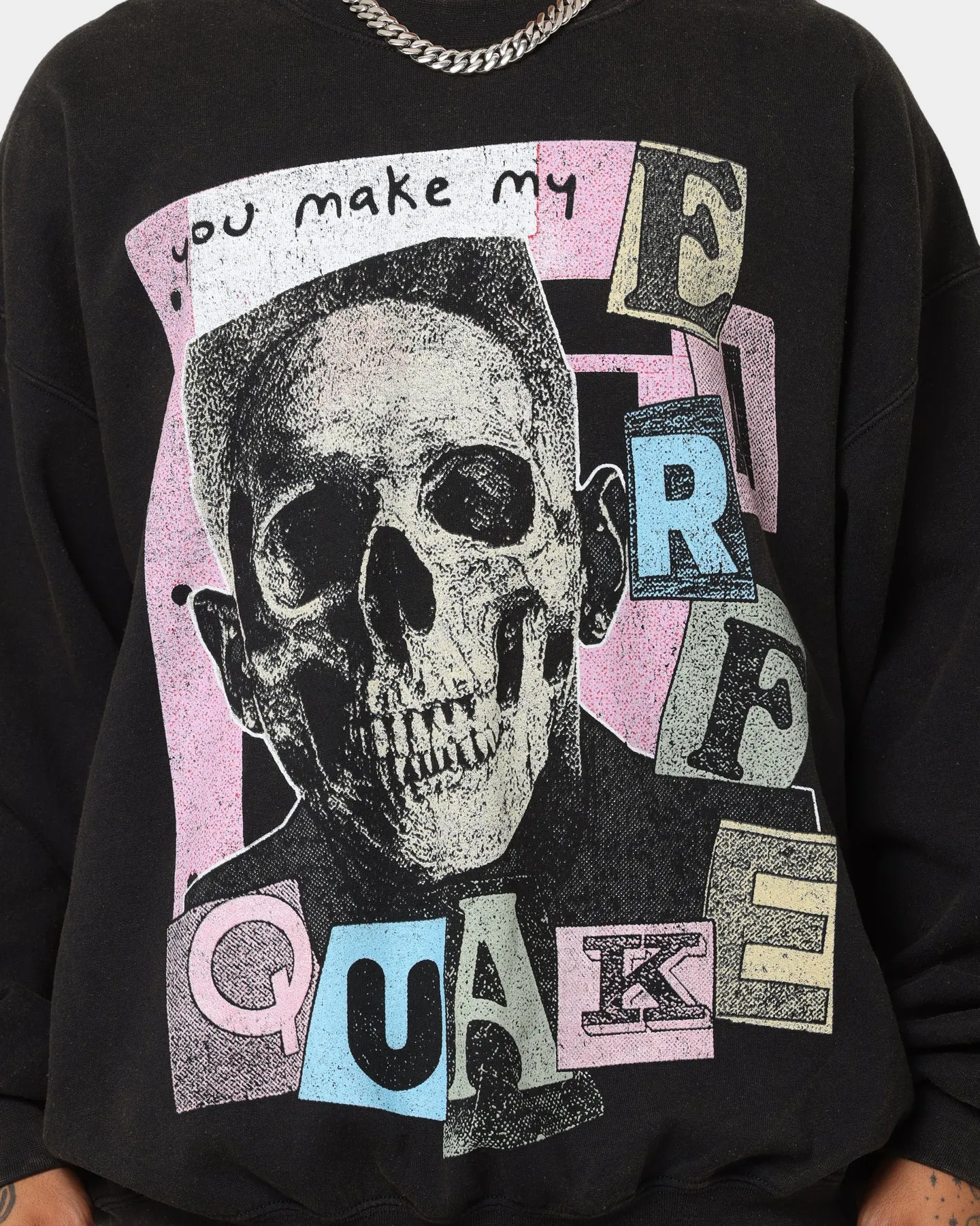 Goat Crew Earfquake Skull Vintage Crewneck Black Wash