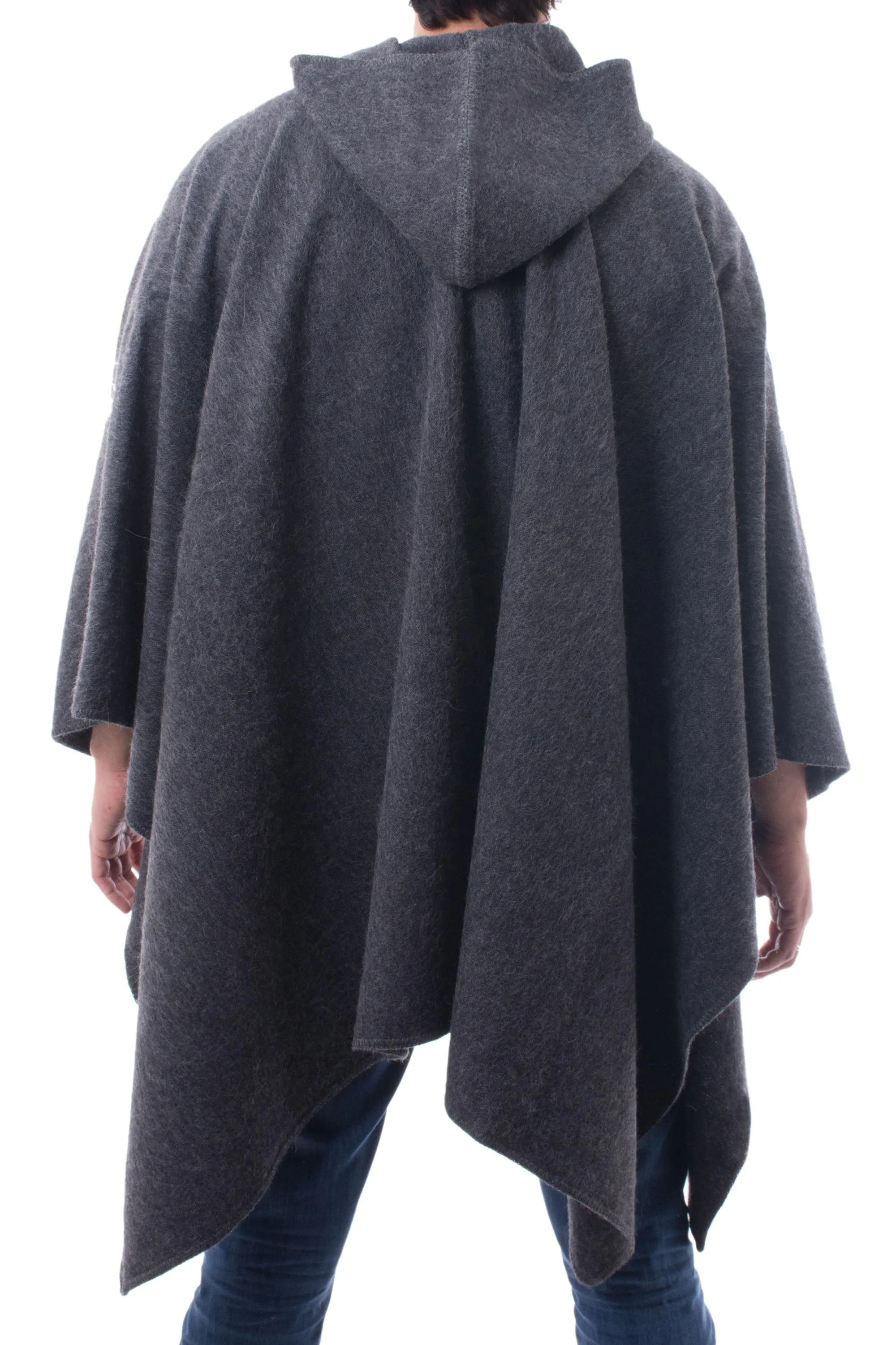 Graphite Grey Alpaca Blend Hooded Poncho for Men - Highlands Grey | NOVICA