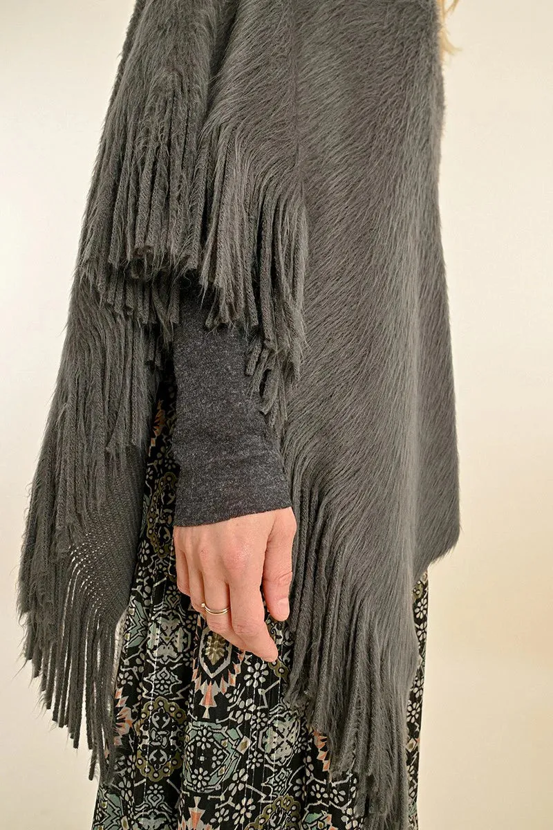 Gray Soft Fringed Poncho