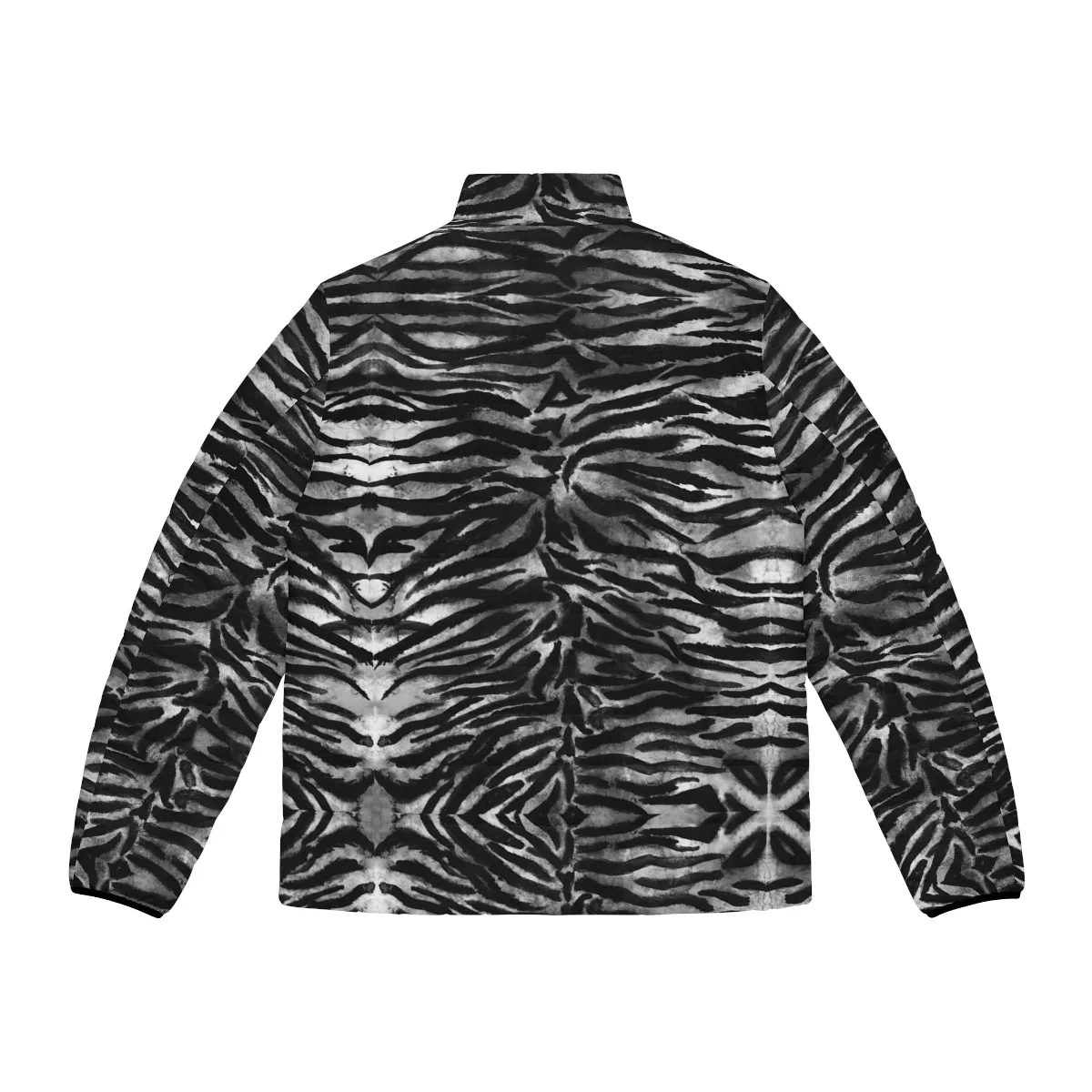 Grey Tiger Striped Men's Jacket, Best Animal Print Winter Regular Fit Polyester Men's Puffer Jacket With Stand Up Collar (US Size: S-2XL)