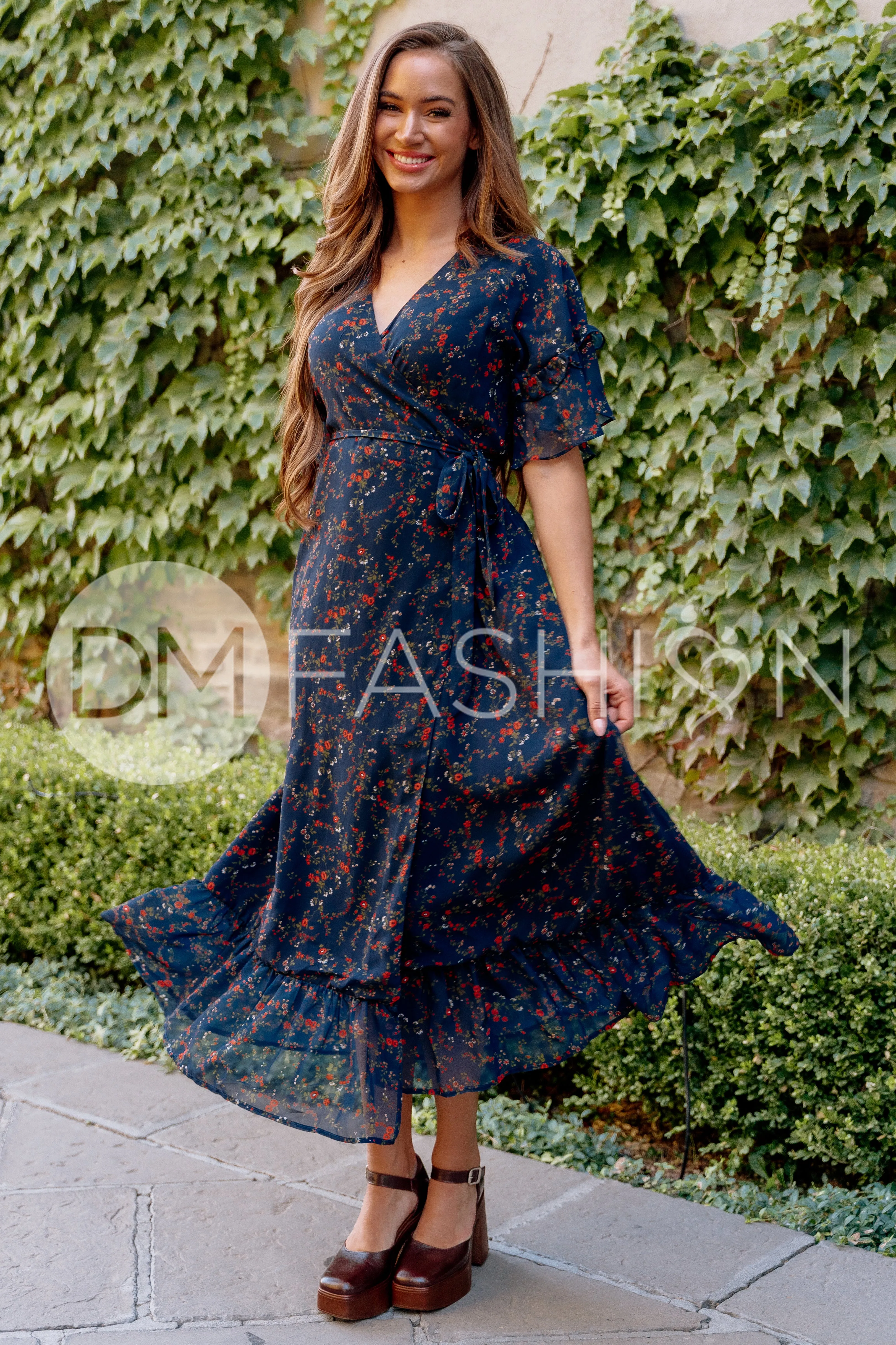 Halie Navy Floral Wrap Dress - DM Exclusive - Maternity Friendly - Restocked