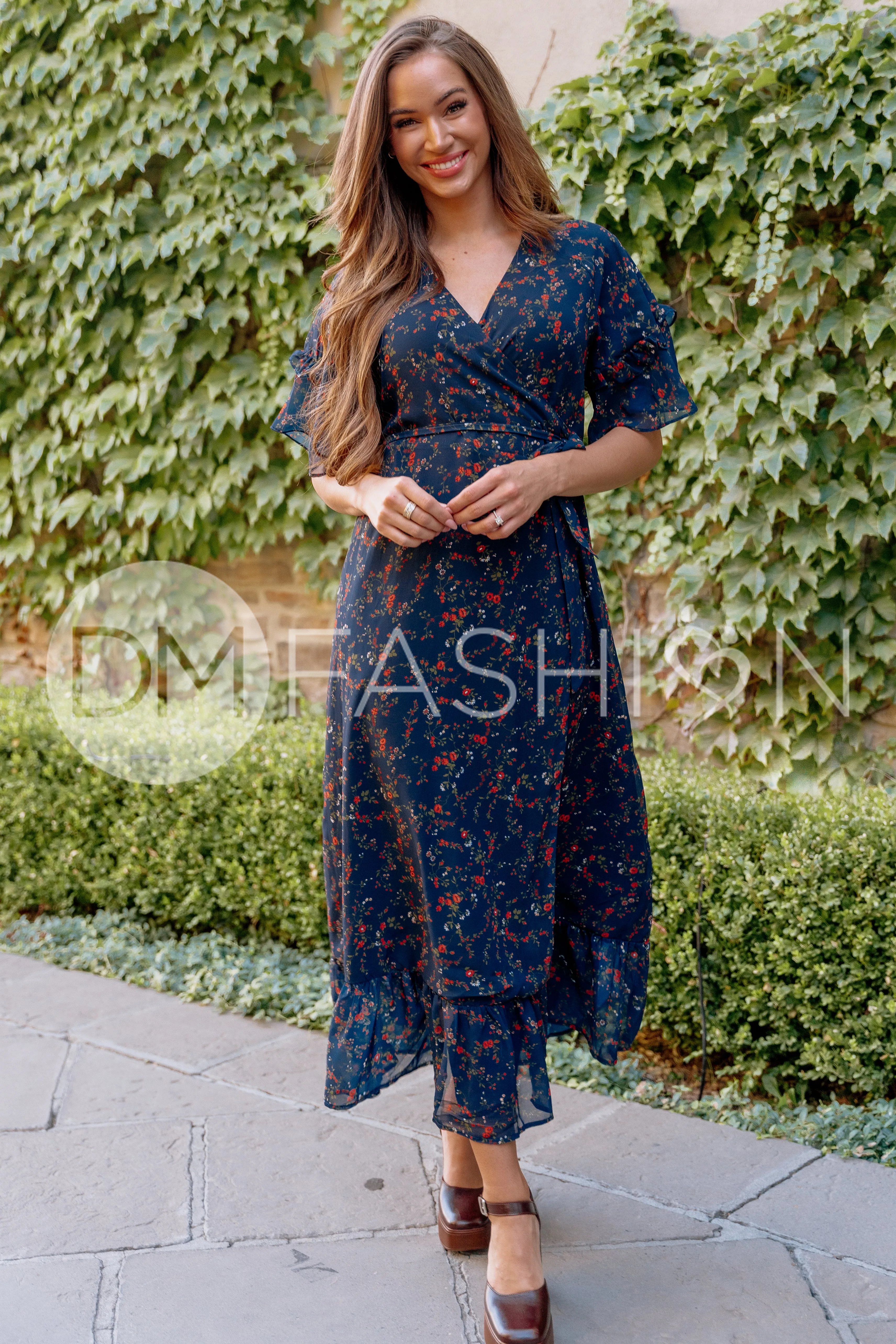 Halie Navy Floral Wrap Dress - DM Exclusive - Maternity Friendly - Restocked