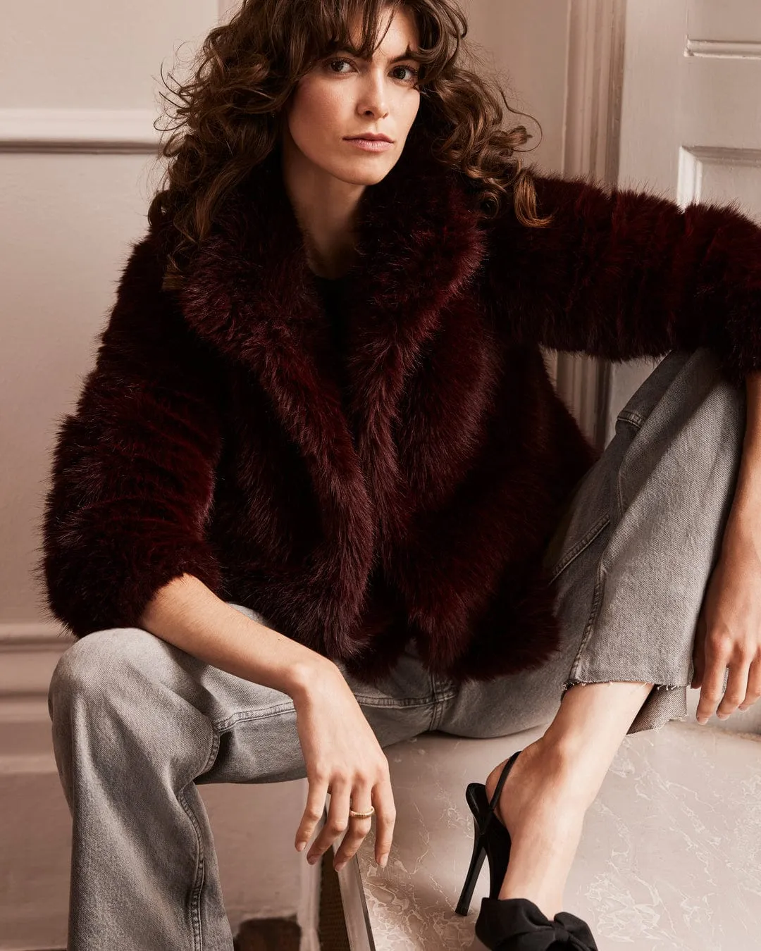 Halle Luxe Vegan Faux Fur Jacket | Berry