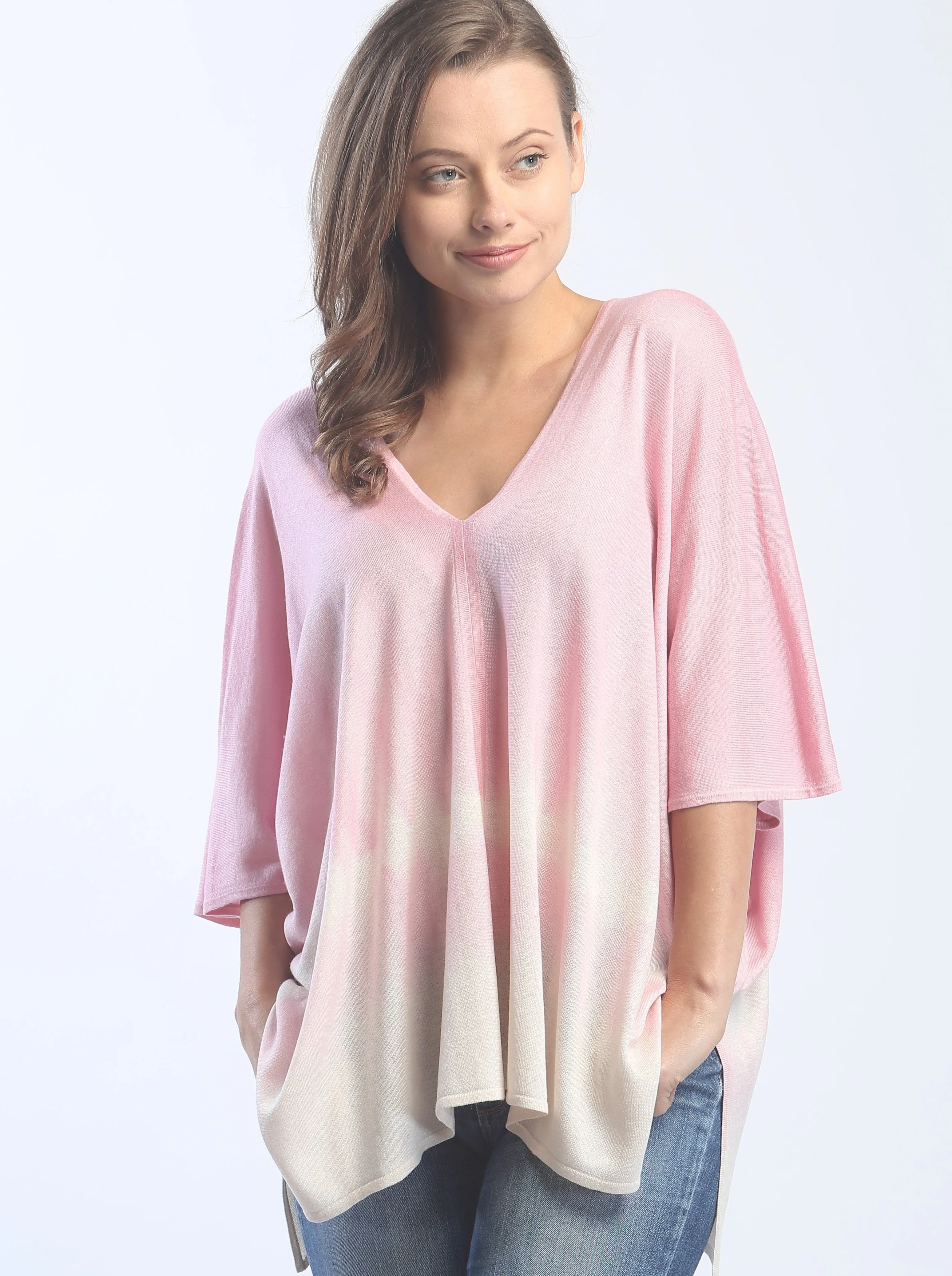 Hand Dyed Double V-Neck Poncho Tee