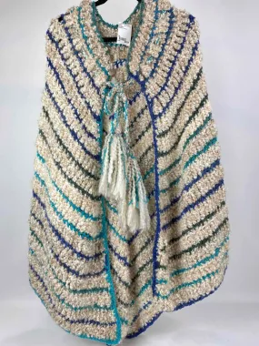 Handmade Size XL Blue&Tan Crochet Poncho