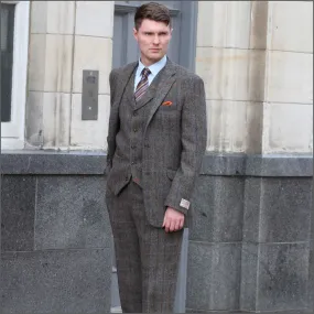 Harris Tweed Brown, Blue, Herringbone 3pc Suit>