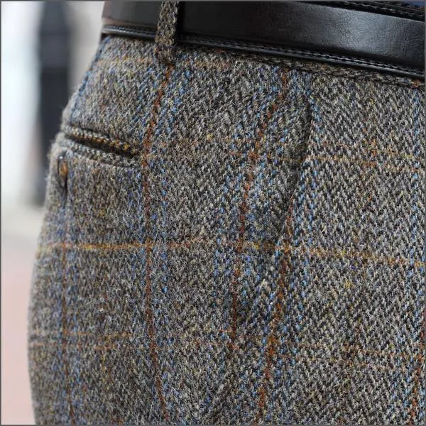 Harris Tweed Brown, Blue, Herringbone 3pc Suit>