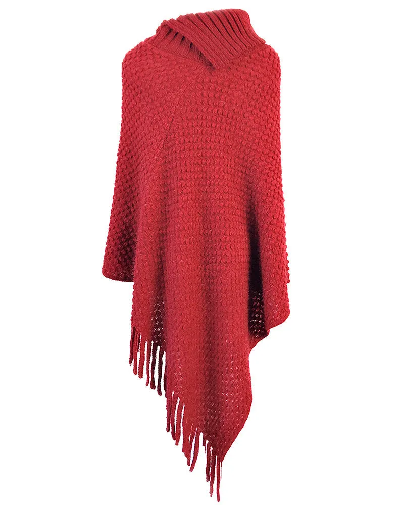 Haute Edition Women's Foldover Button Neck Sweater Knit Poncho. One size fits all (S-XL).