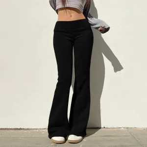 High Comfortable Stretch Solid Flare Streetwear All-match Black Pants