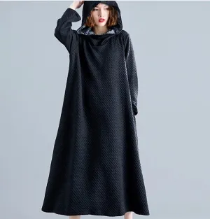 Hooded Women Linen Cotton Padded Loose Dresses Long Sleeve Women Dress YM9201229