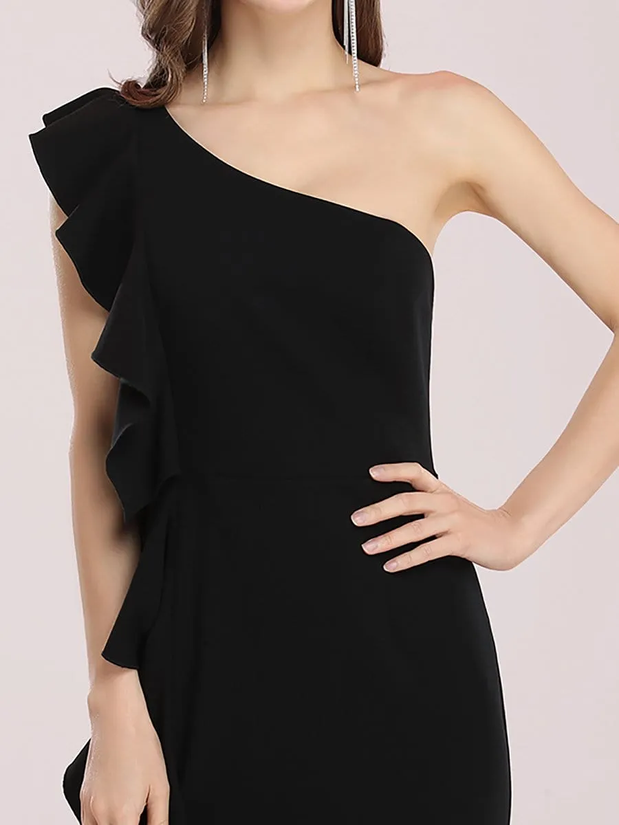 Hot One Shoulder Sheath Party Dress with Ruffles