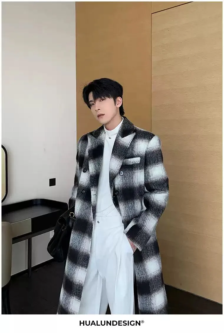 Hua Plaid Double Breasted Padded Overcoat