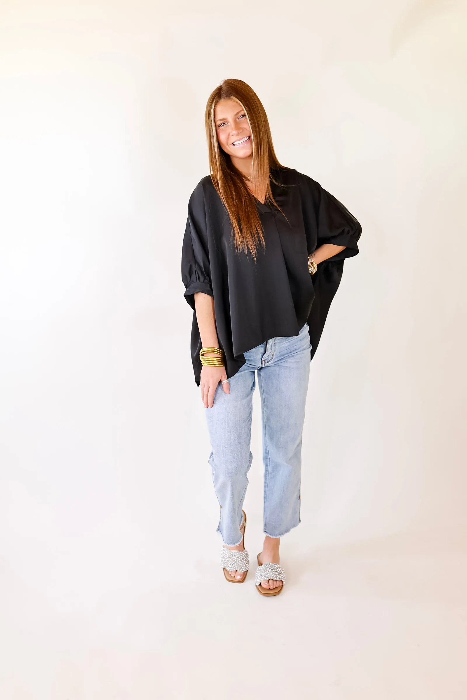 Irresistibly Chic Half Sleeve Oversized Blouse in Black