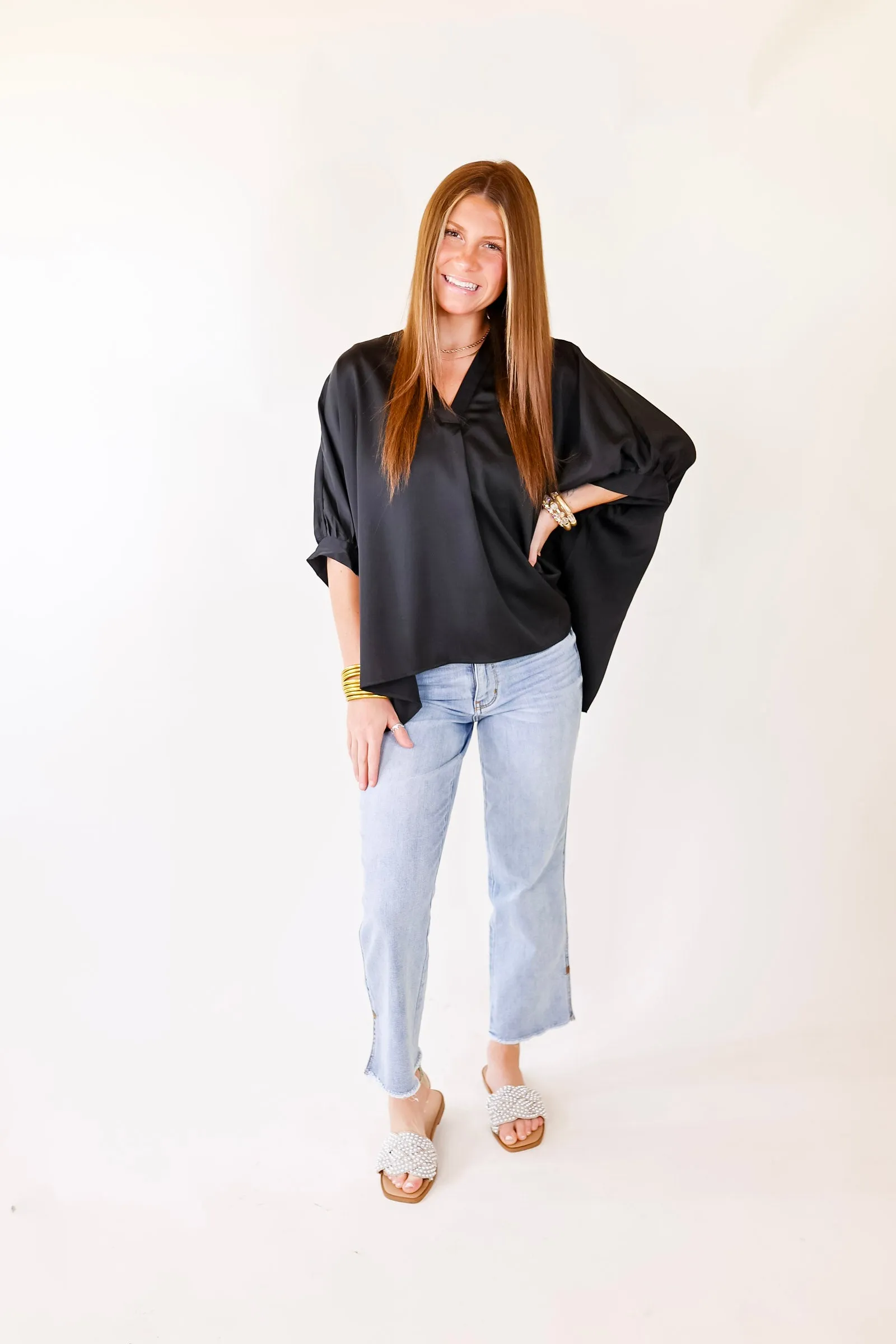 Irresistibly Chic Half Sleeve Oversized Blouse in Black