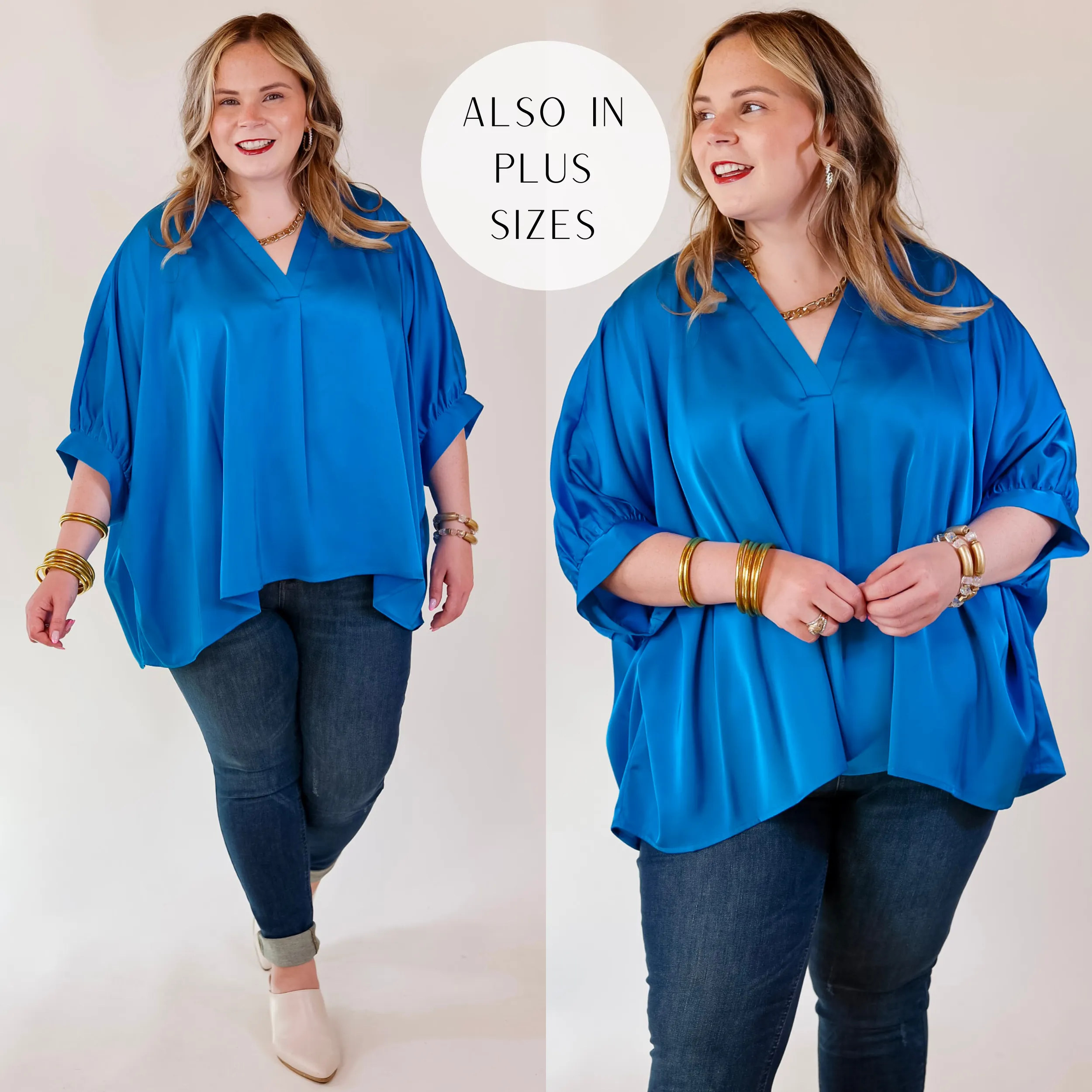 Irresistibly Chic Half Sleeve Oversized Blouse in Blue