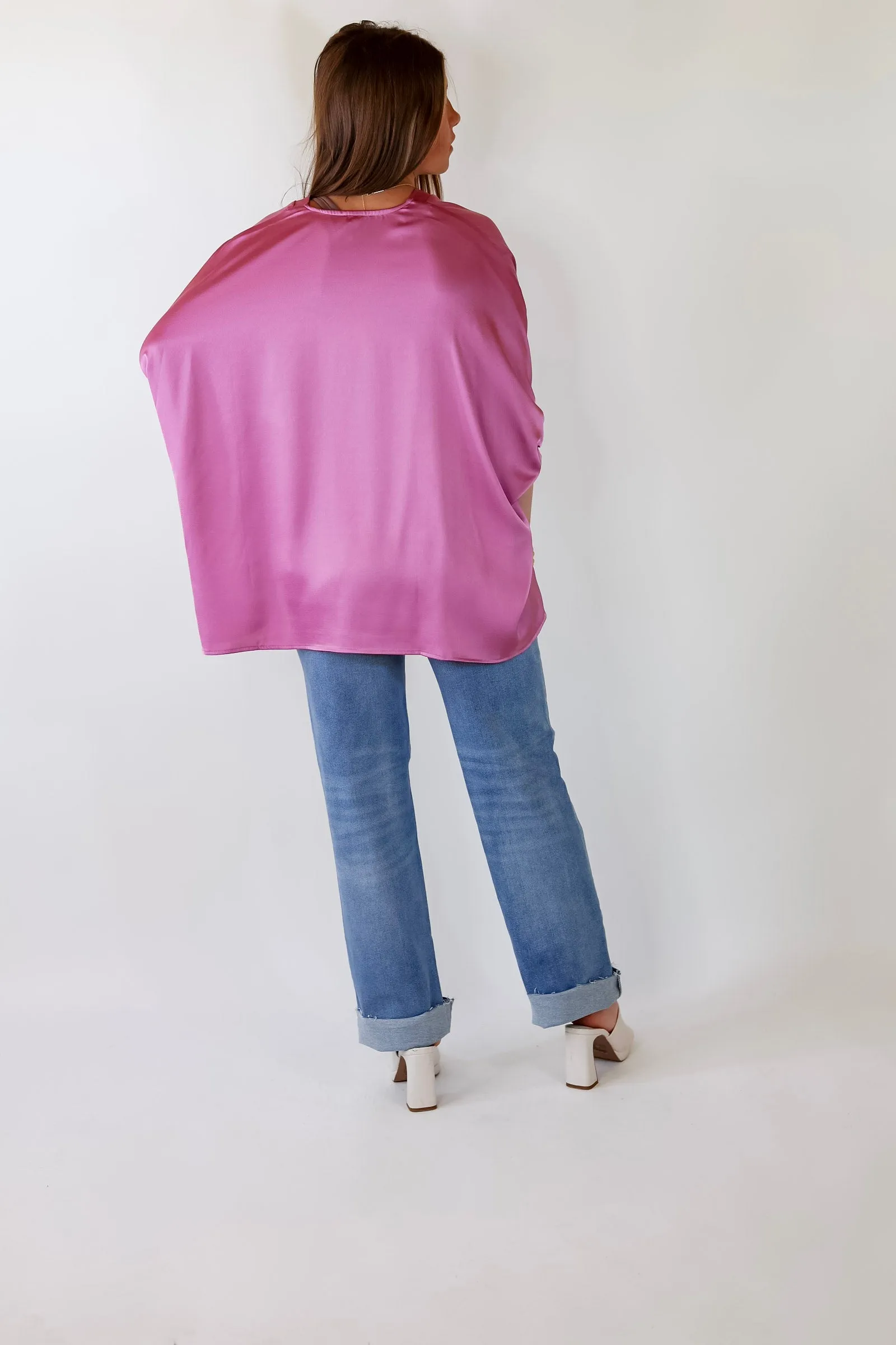 Irresistibly Chic Half Sleeve Oversized Blouse in Mauve Purple