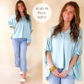 Irresistibly Chic Half Sleeve Oversized Blouse in Mint Blue