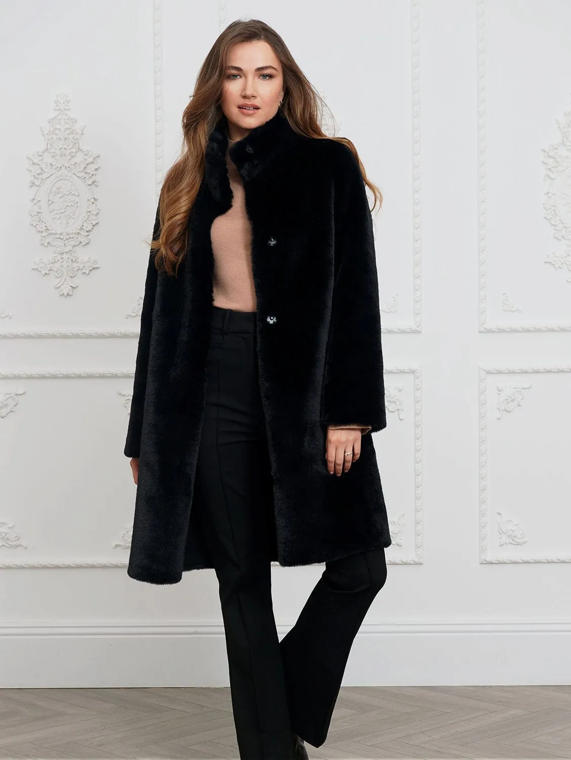 Jackie Recycled Vegan Faux Fur Shearling Coat | Black