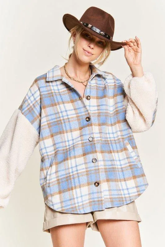 Jade by Jane Plaid Teddy Sleeve Shacket