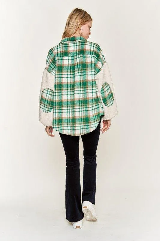 Jade by Jane Plaid Teddy Sleeve Shacket