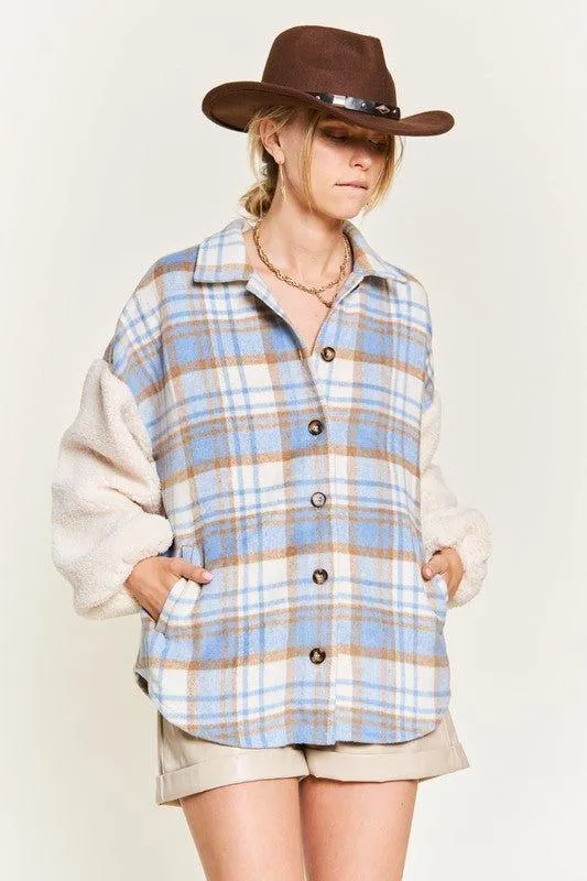 Jade by Jane Plaid Teddy Sleeve Shacket