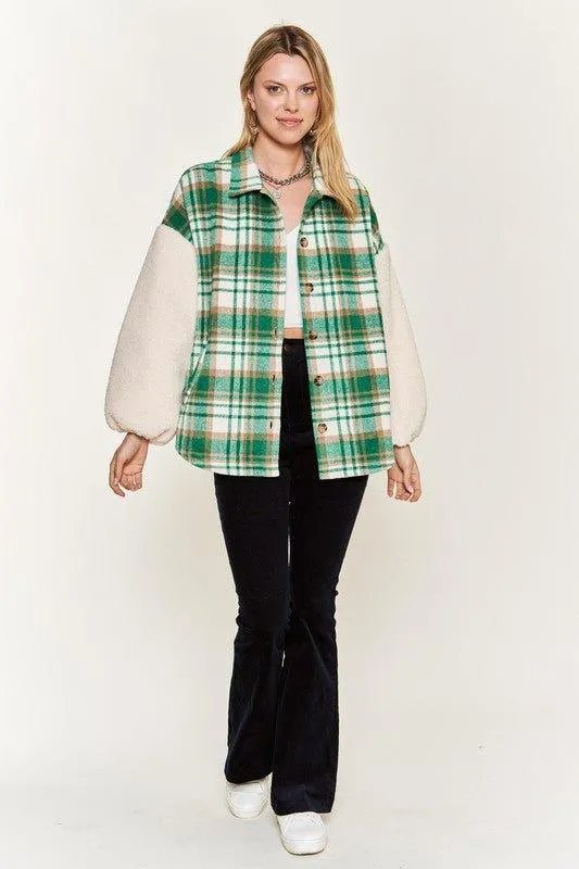 Jade by Jane Plaid Teddy Sleeve Shacket