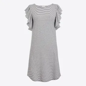 J.crew Striped Ruffle-Shoulder Dress