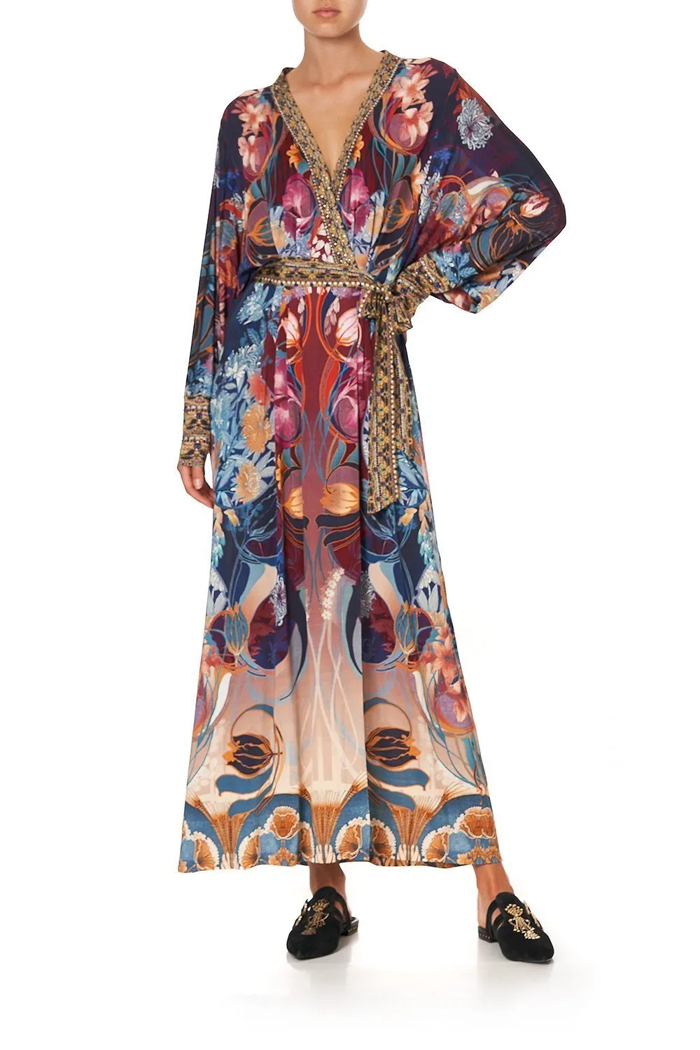 JERSEY WRAP DRESS WITH EXAGGERATED BLOUSON SLEEVE NOUVEAU NIGHTS