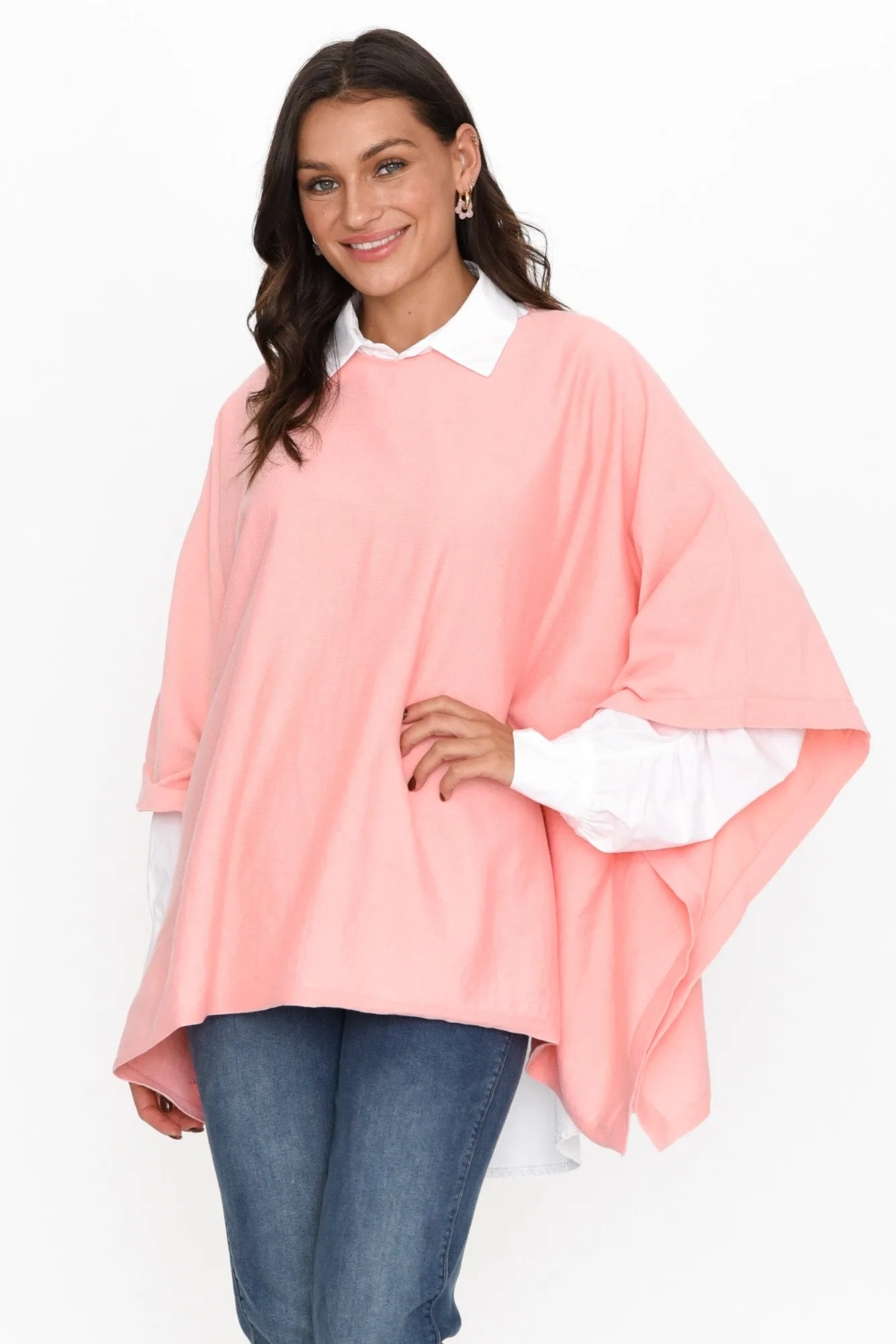 Kendi Blush Cotton Blend Poncho