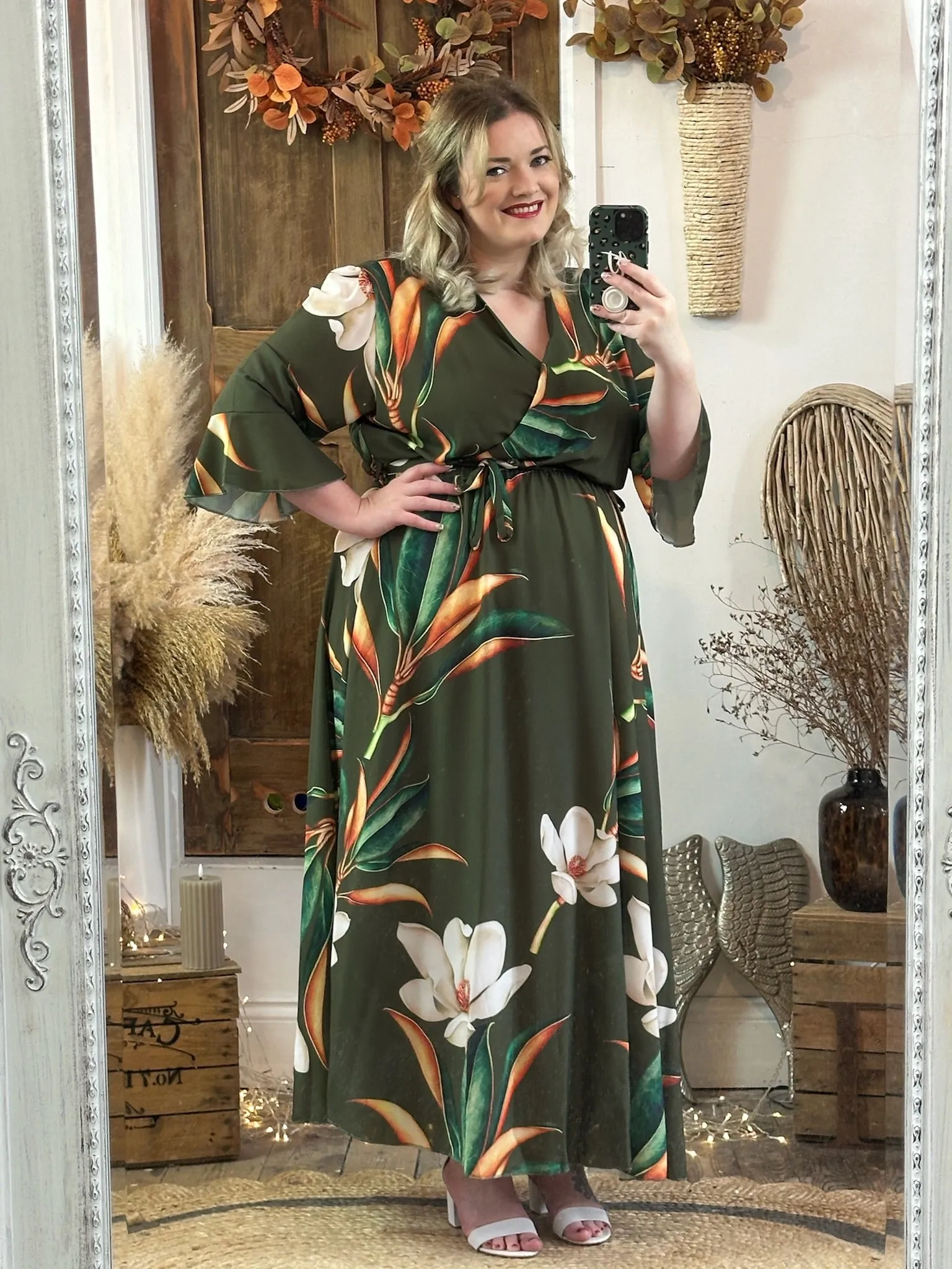 Khaki Bold Floral Thea Dress