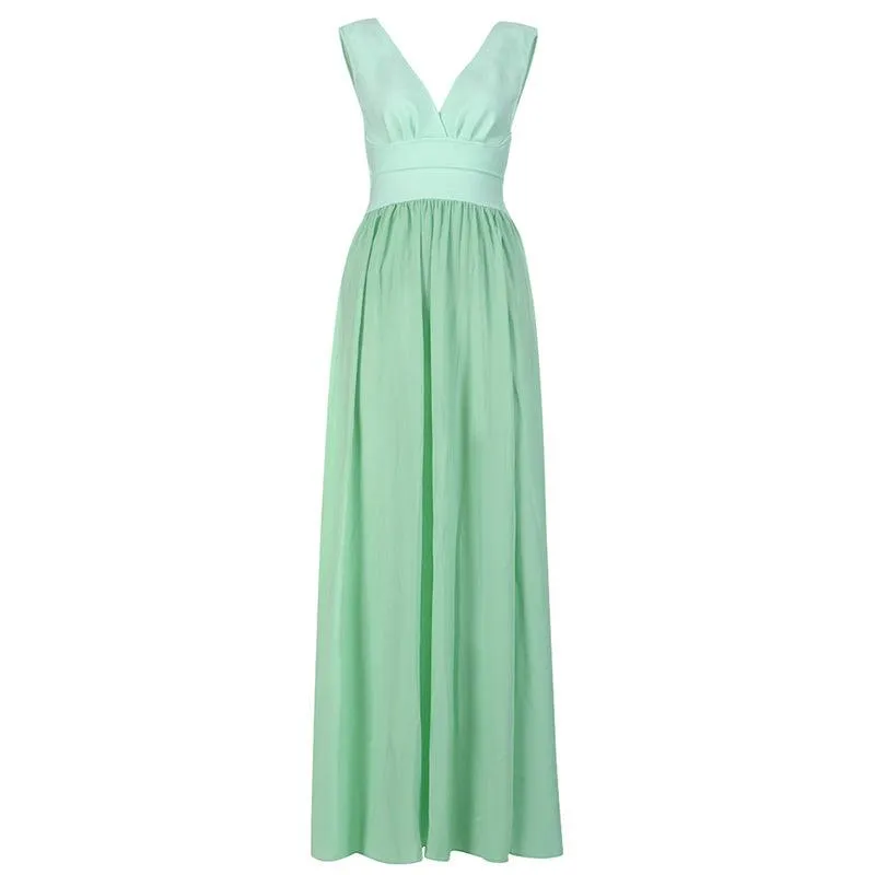 KittenAlarm - Biddy V Neck Sleeveless Maxi Dress