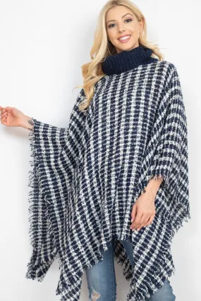 KNIT STRIPED PLAID SHAWL PONCHO