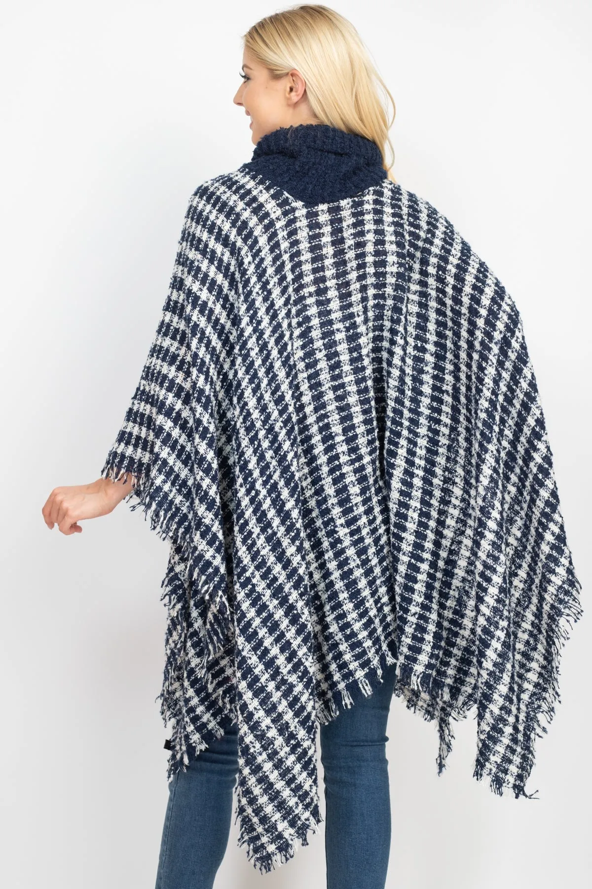 KNIT STRIPED PLAID SHAWL PONCHO