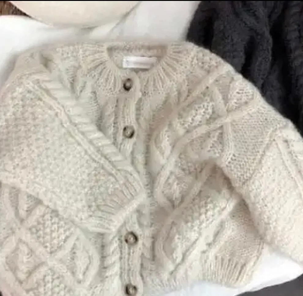 Knitted Crochet  Cardigan Jumper - Oatmeal