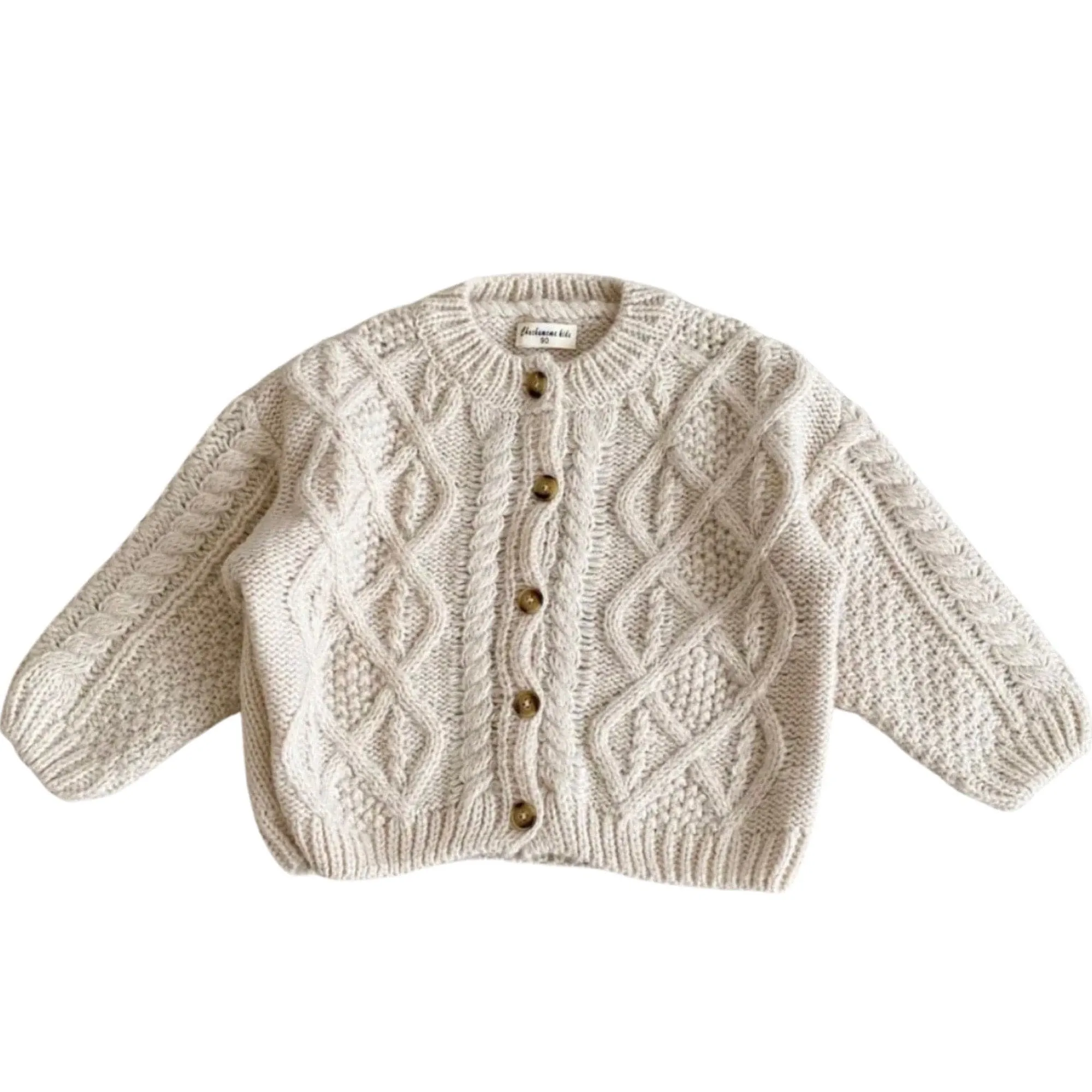 Knitted Crochet  Cardigan Jumper - Oatmeal