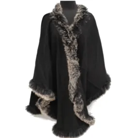 La Fiorentina  Black Snow Top Cape with Fox Fur Trim