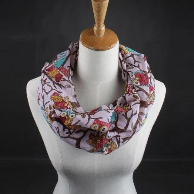 Ladies Owl Cartoon Print Scarf