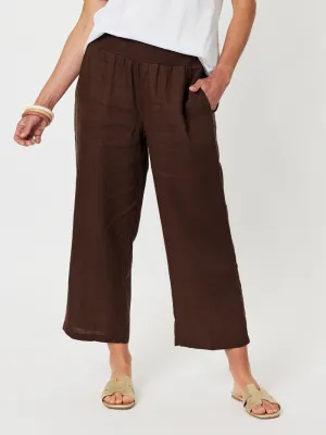 Lara Linen Wide Leg Pant - Chocolate