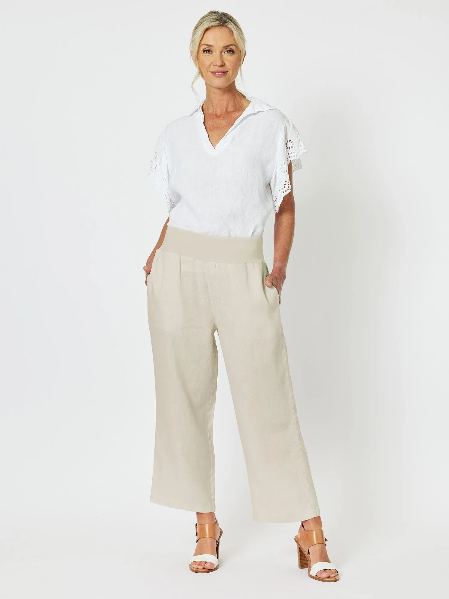 Lara Linen Wide Leg Pant - Natural