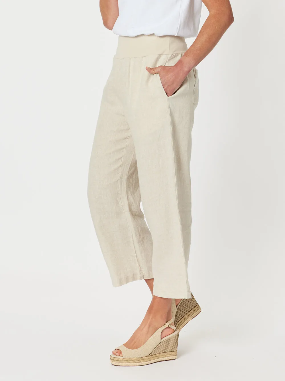 Lara Linen Wide Leg Pant - Natural