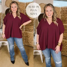 Last Chance Size Small | Weekend Out V Neck Placket Short Sleeve Top in Maroon