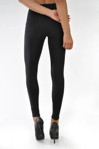 Leggings Slashed Black Laser Sexy Stretch Size Cut